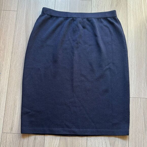 St John Basics Santana Knit Skirt Pencil Straight Navy Wool Blend Elastic Waist - Picture 7 of 7